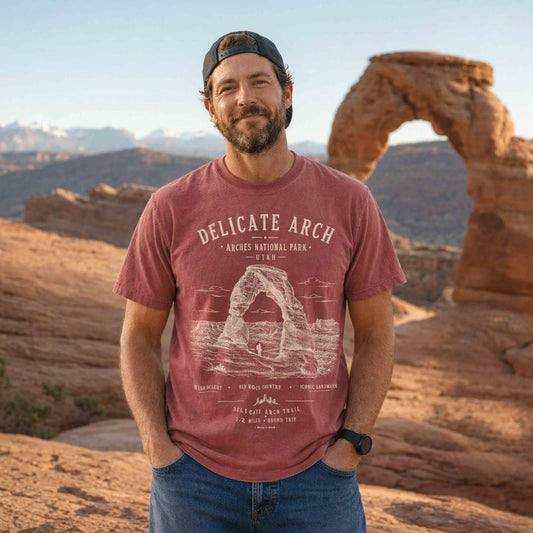 Crimson Delicate Arch hiking T-shirt