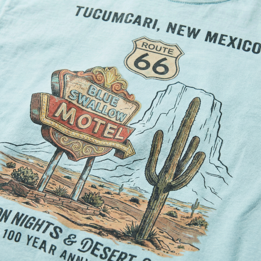 Tucumcari Route 66 Vintage Tee – Blue Swallow Motel Graphic Shirt