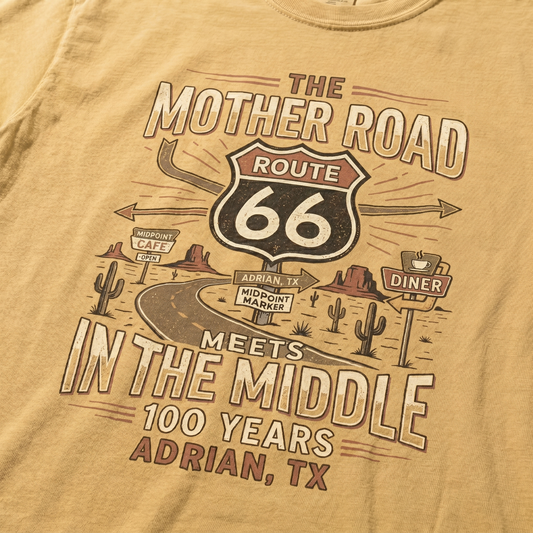 Route 66 Mother Road Shirt Adrian Texas Midpoint 100 Years Vintage Graphic Tee