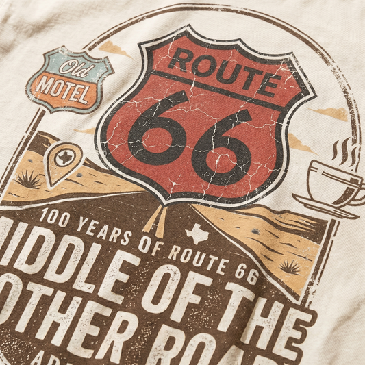 Route 66 Middle of the Mother Road Shirt Adrian TX Vintage Travel Graphic Tee