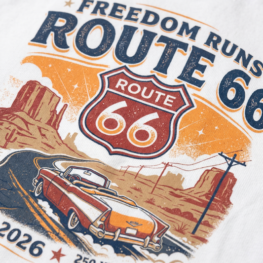 Freedom Runs Route 66 America 250 Graphic Tee