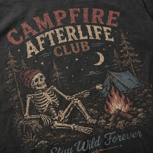 Skeleton Campfire Graphic Tee Vintage Outdoor Camping Shirt
