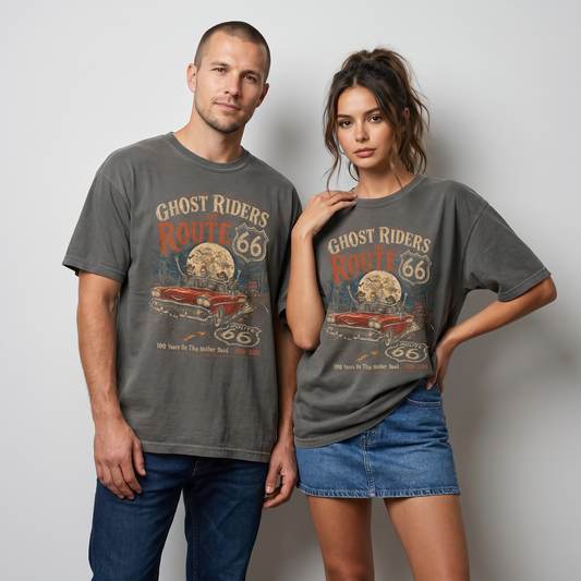 Ghost Riders of Route 66 Graphic Tee | Halloween Road Trip Shirt