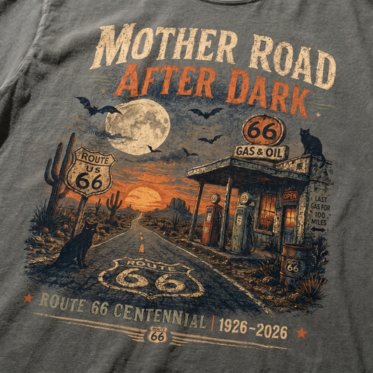 Mother Road After Dark Route 66 Graphic Tee | Halloween Road Trip Shirt