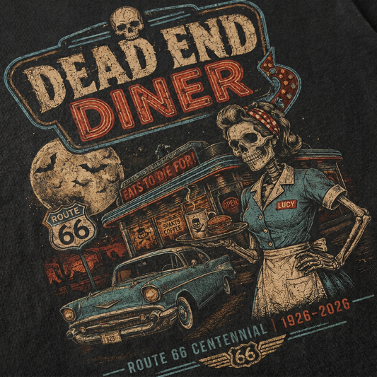 Dead End Diner Route 66 Graphic Tee | Halloween Vintage Car Shirt