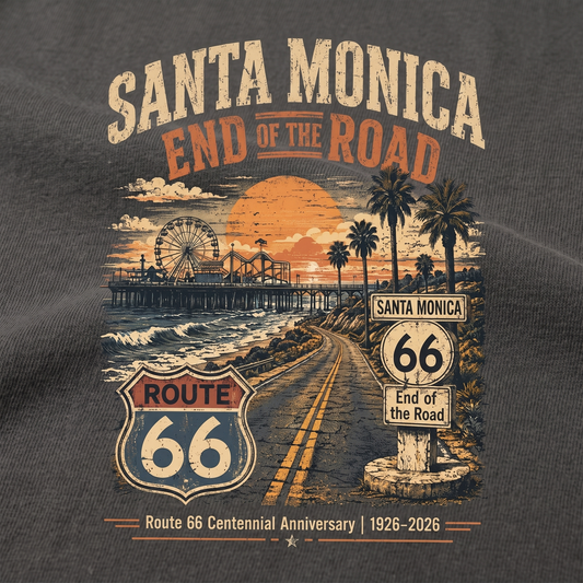 Santa Monica End of the Road Route 66 Graphic Tee | Vintage California Travel Shirt