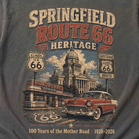 Springfield Illinois Route 66 Graphic Tee | Vintage Mother Road Heritage Shirt
