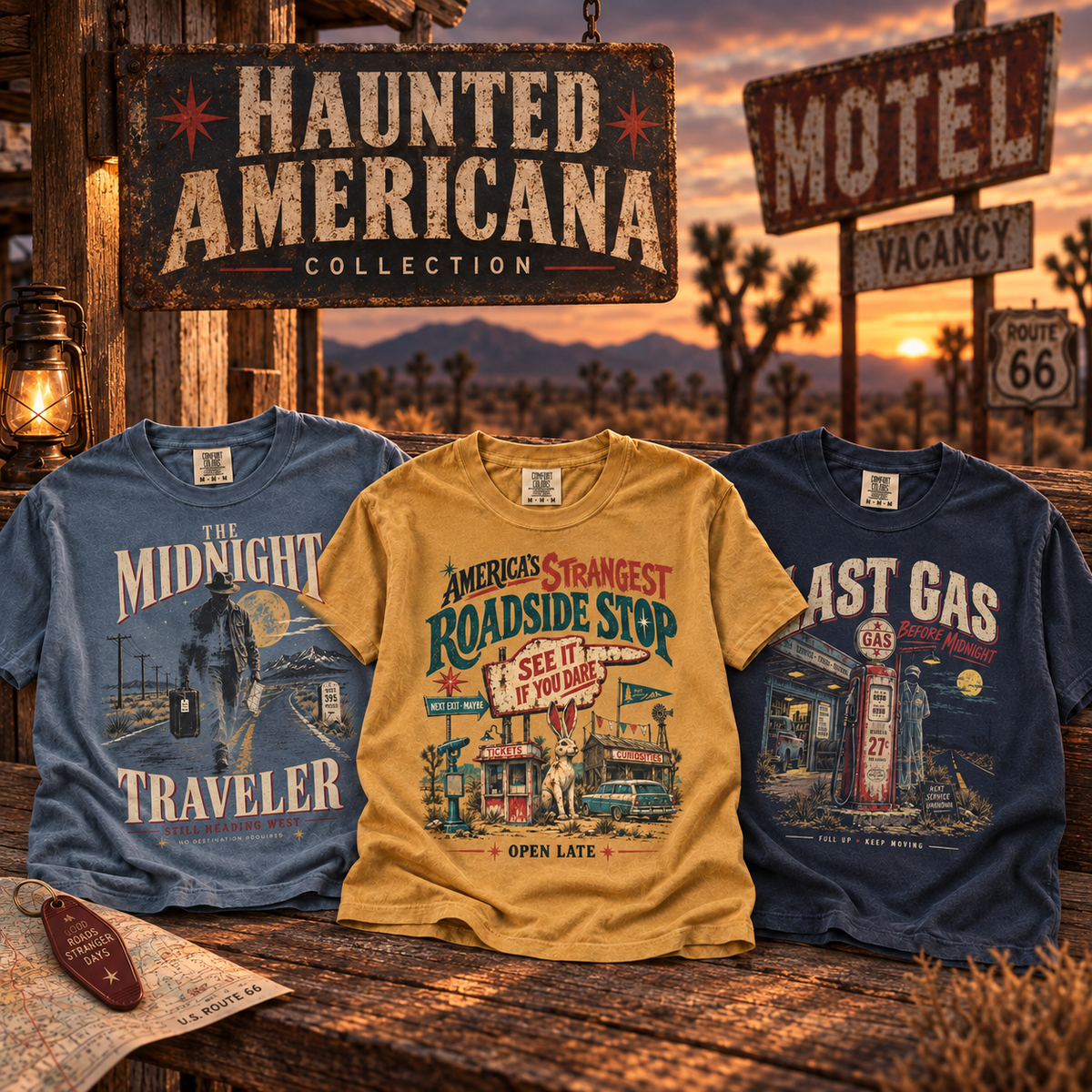 Haunted Americana collection featuring retro ghost road trip graphic tees