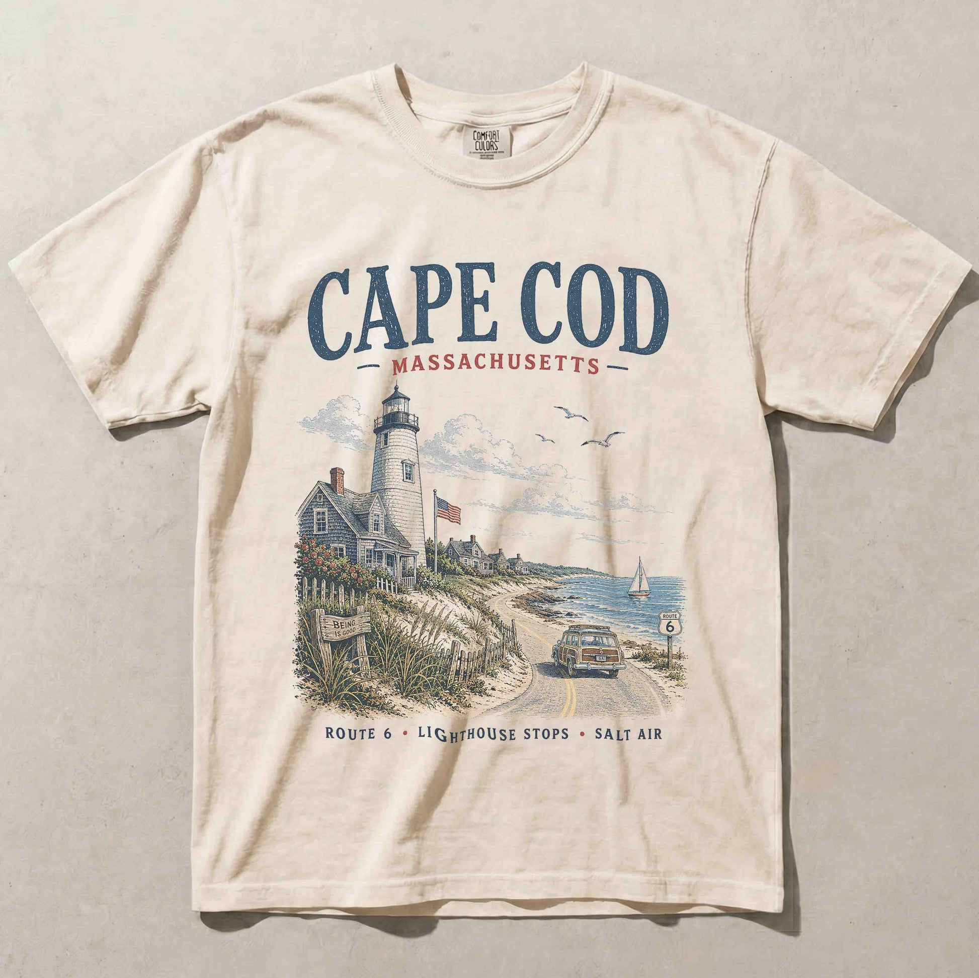 Folded Ivory Cape Cod Massachusetts graphic T-shirt