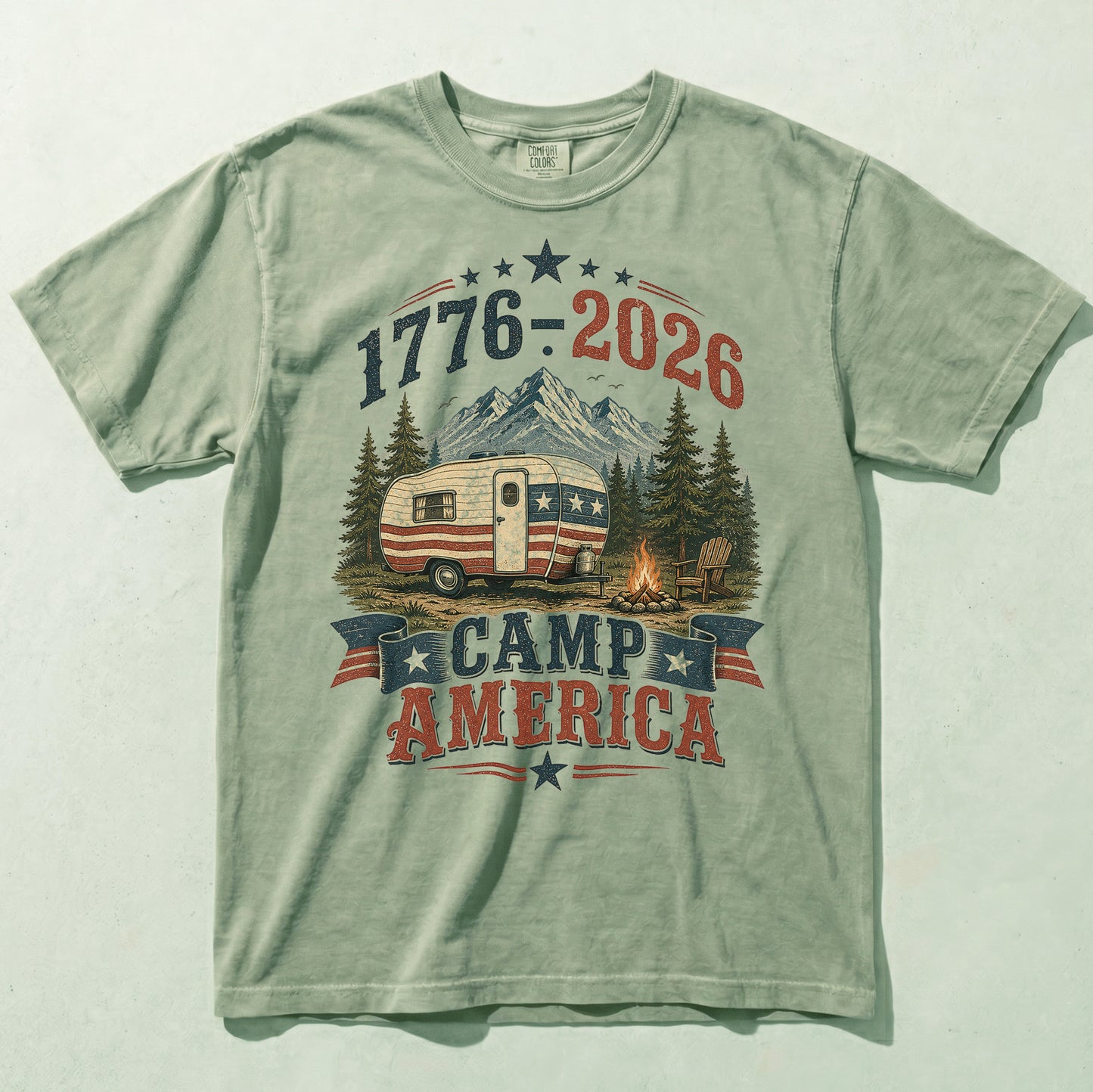 Camp America 250 Graphic Tee, Vintage Patriotic Camping Shirt