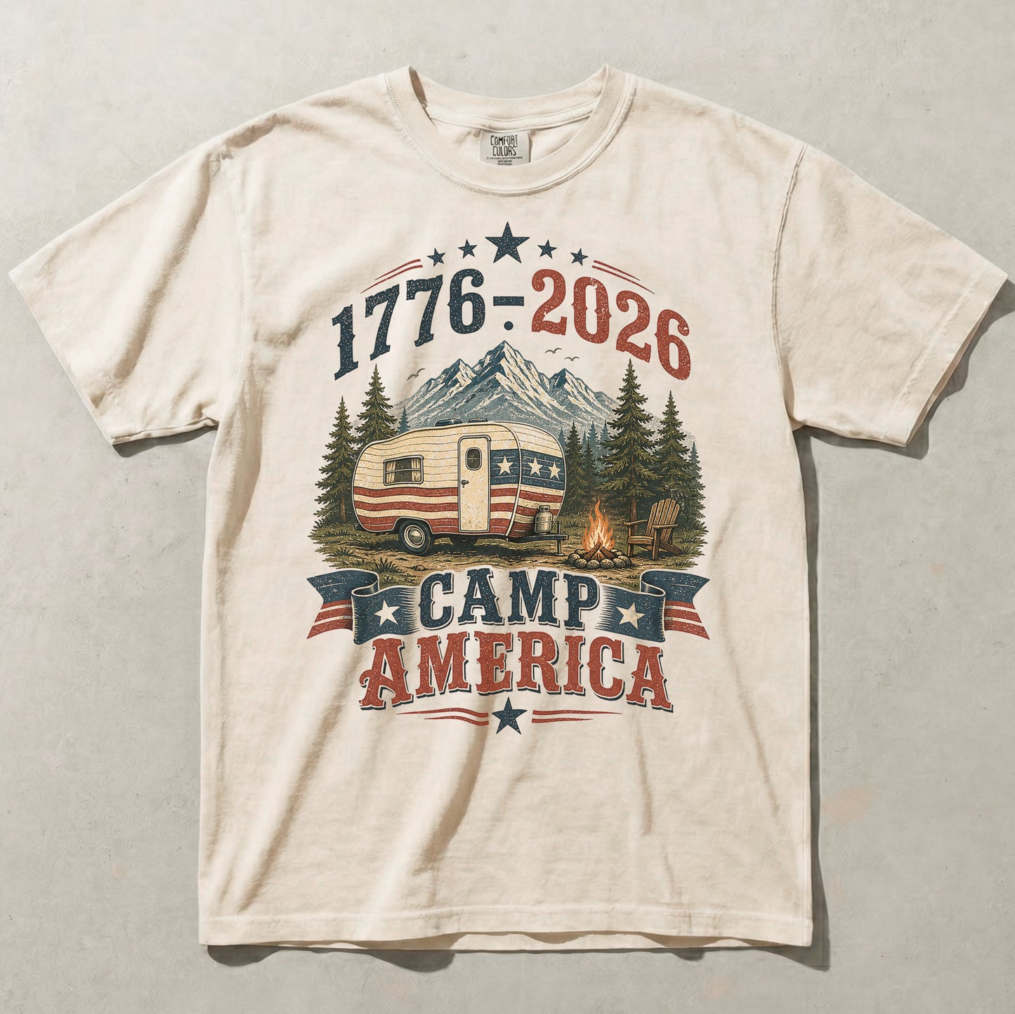 Camp America 250 Graphic Tee, Vintage Patriotic Camping Shirt
