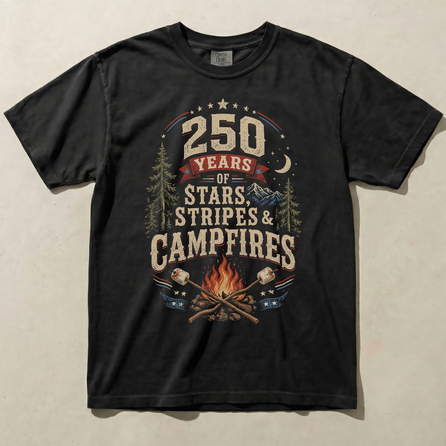 250 Years Stars Stripes and Campfires Graphic Tee