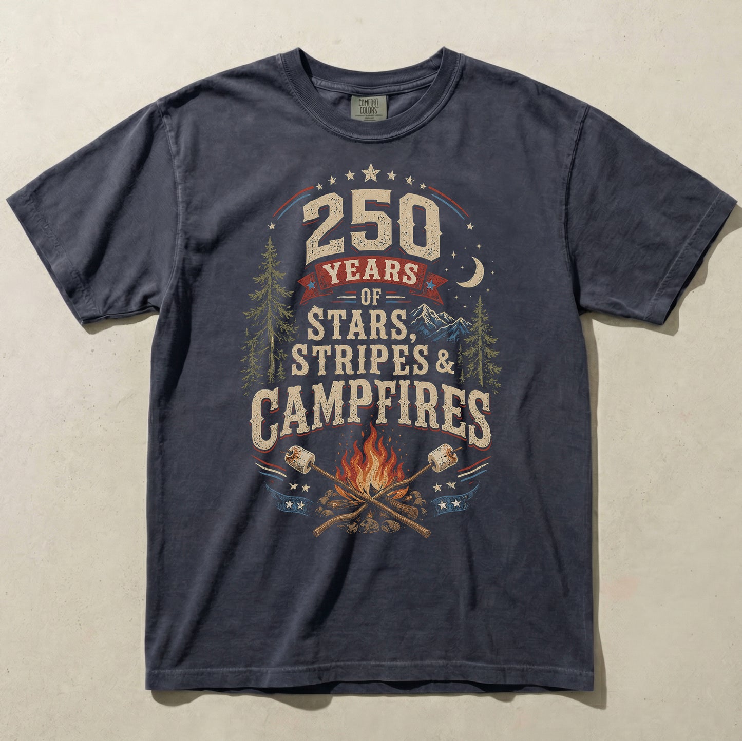 250 Years Stars Stripes and Campfires Graphic Tee