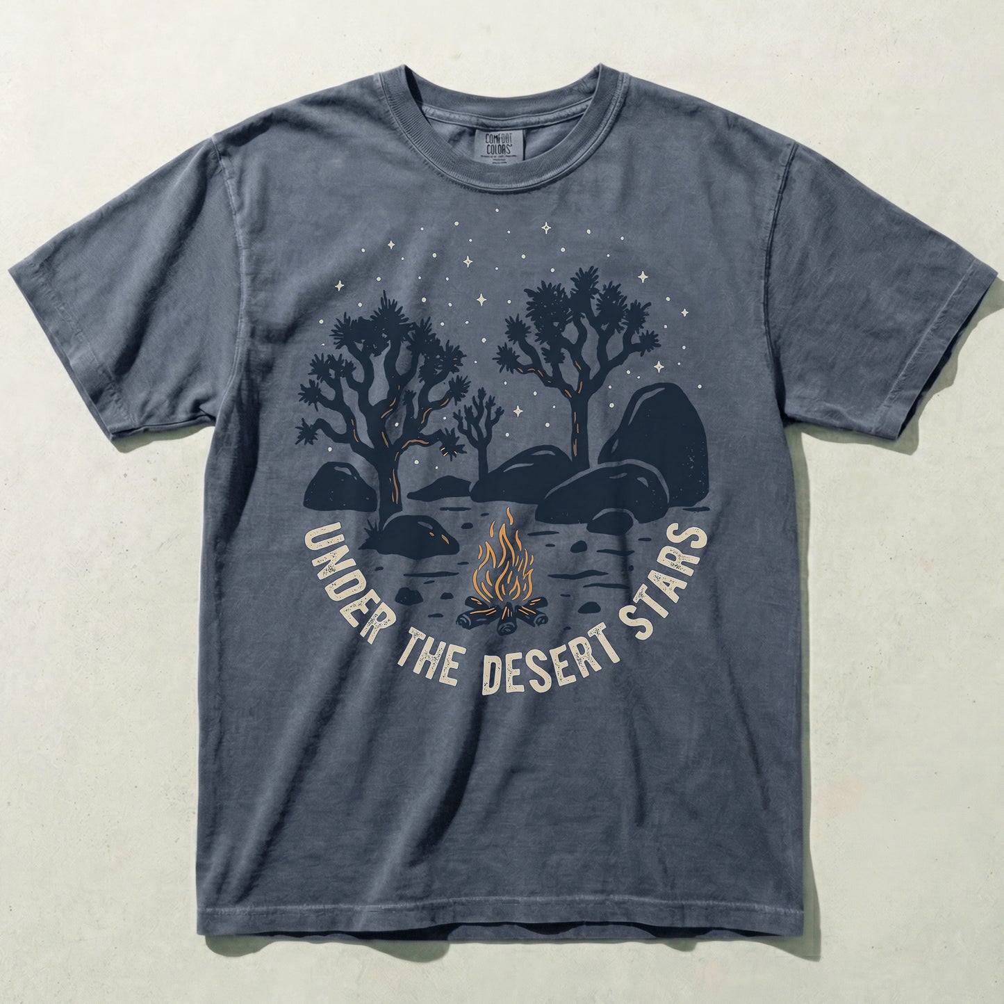 Under the Desert Stars Campfire Tee – Joshua Tree Night Graphic Shirt, Desert Camping T-Shirt