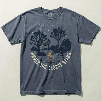 Under the Desert Stars Campfire Tee – Joshua Tree Night Graphic Shirt, Desert Camping T-Shirt