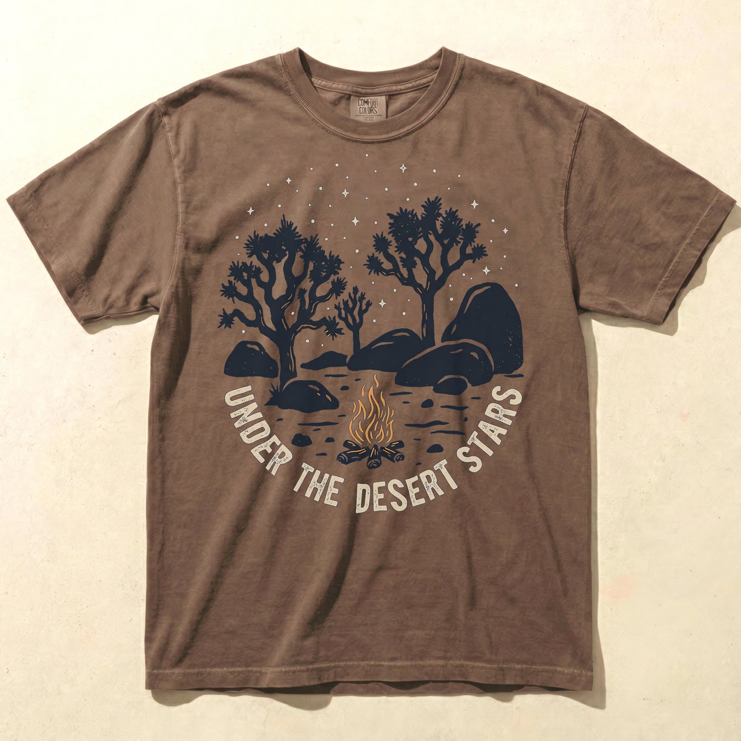 Under the Desert Stars Campfire Tee – Joshua Tree Night Graphic Shirt, Desert Camping T-Shirt