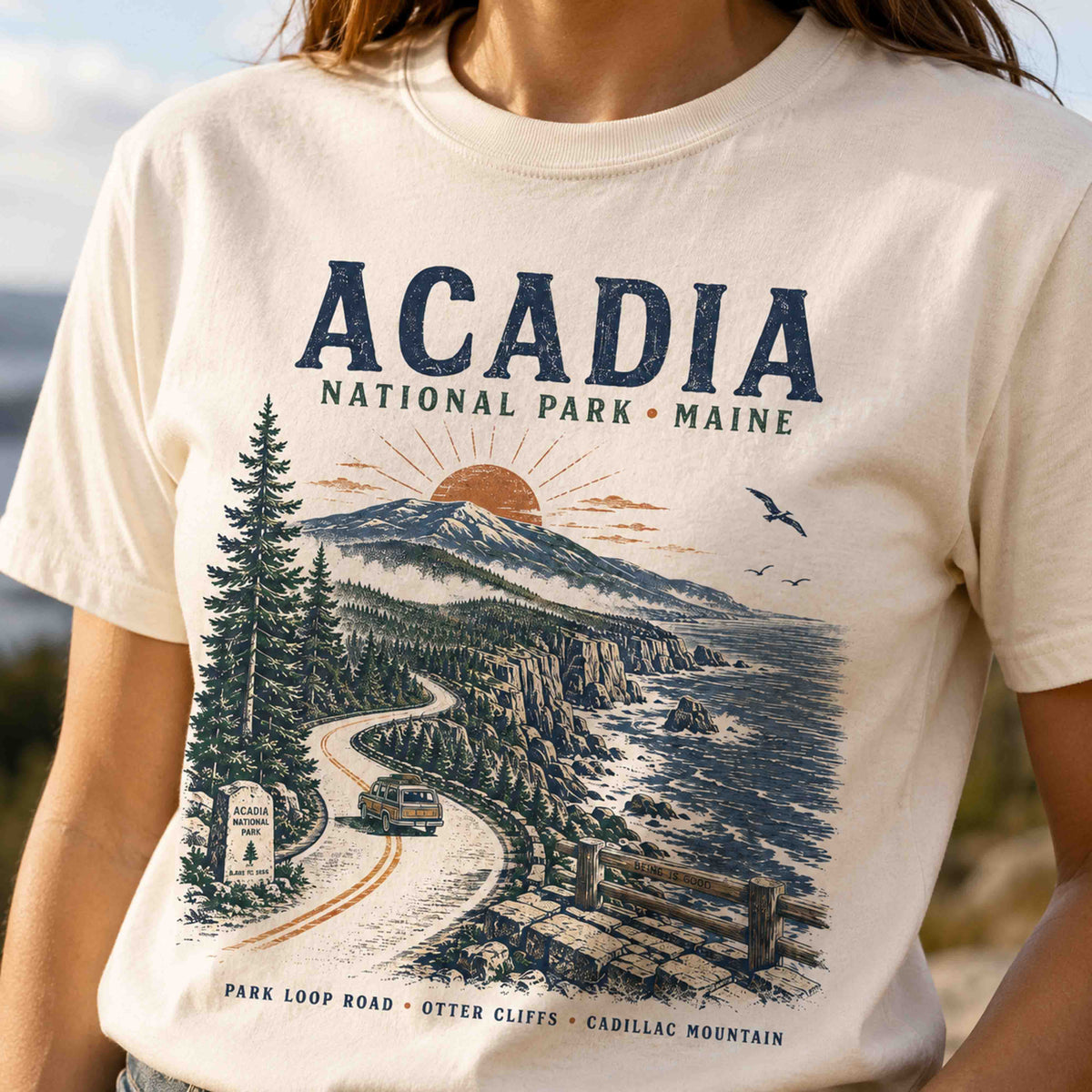 Women's Acadia National Park Scenic Drive graphic tee outdoor lifestyle
