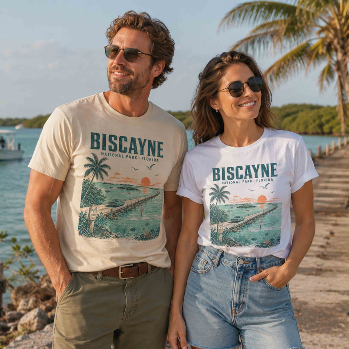 Biscayne National Park Florida Keys graphic tee folded close-up showing the vintage design
