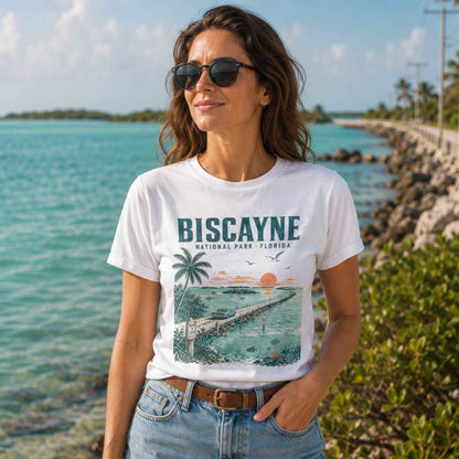 Biscayne National Park Florida Keys graphic tee folded product view with vintage park artwork