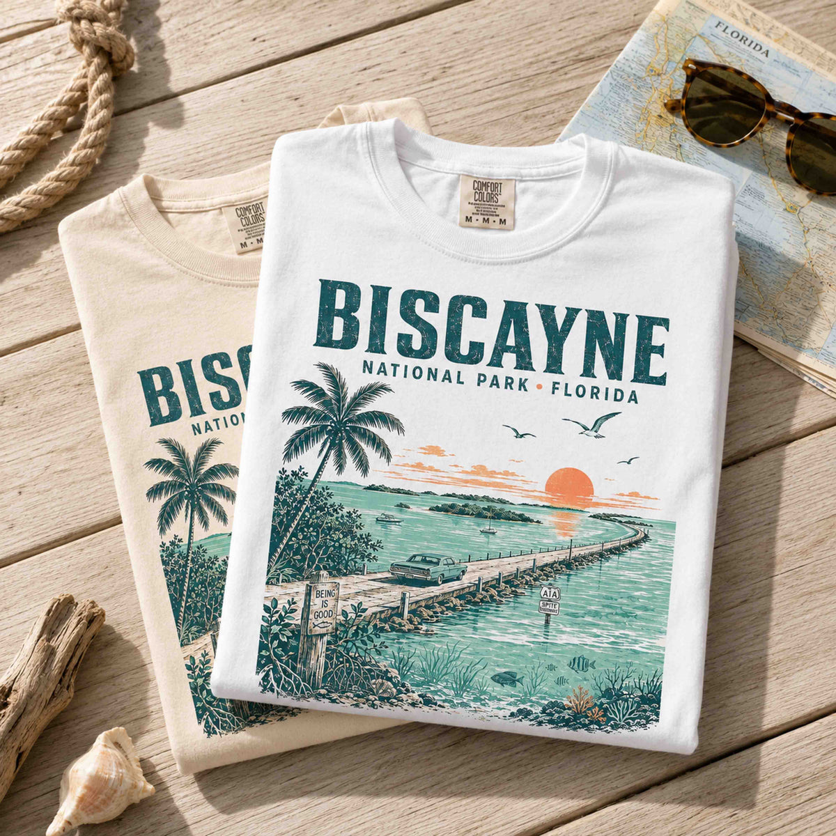 Biscayne National Park Florida Keys graphic tee worn by male model in a coastal setting