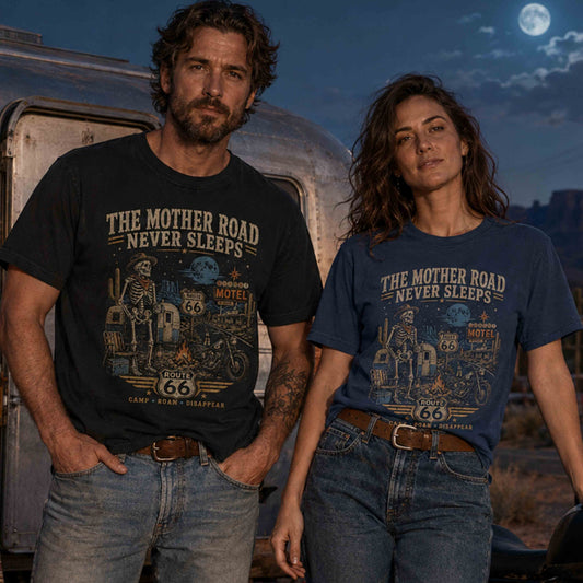 The Mother Road Never Sleeps Route 66 Haunted Americana Graphic Tee