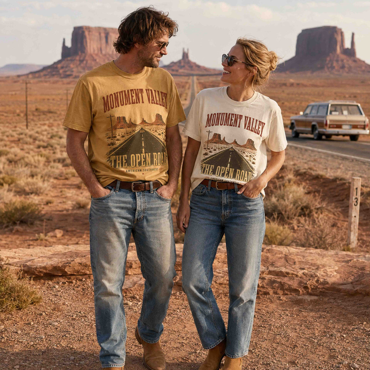 Monument Valley The Open Road graphic tee lifestyle image in desert scenery