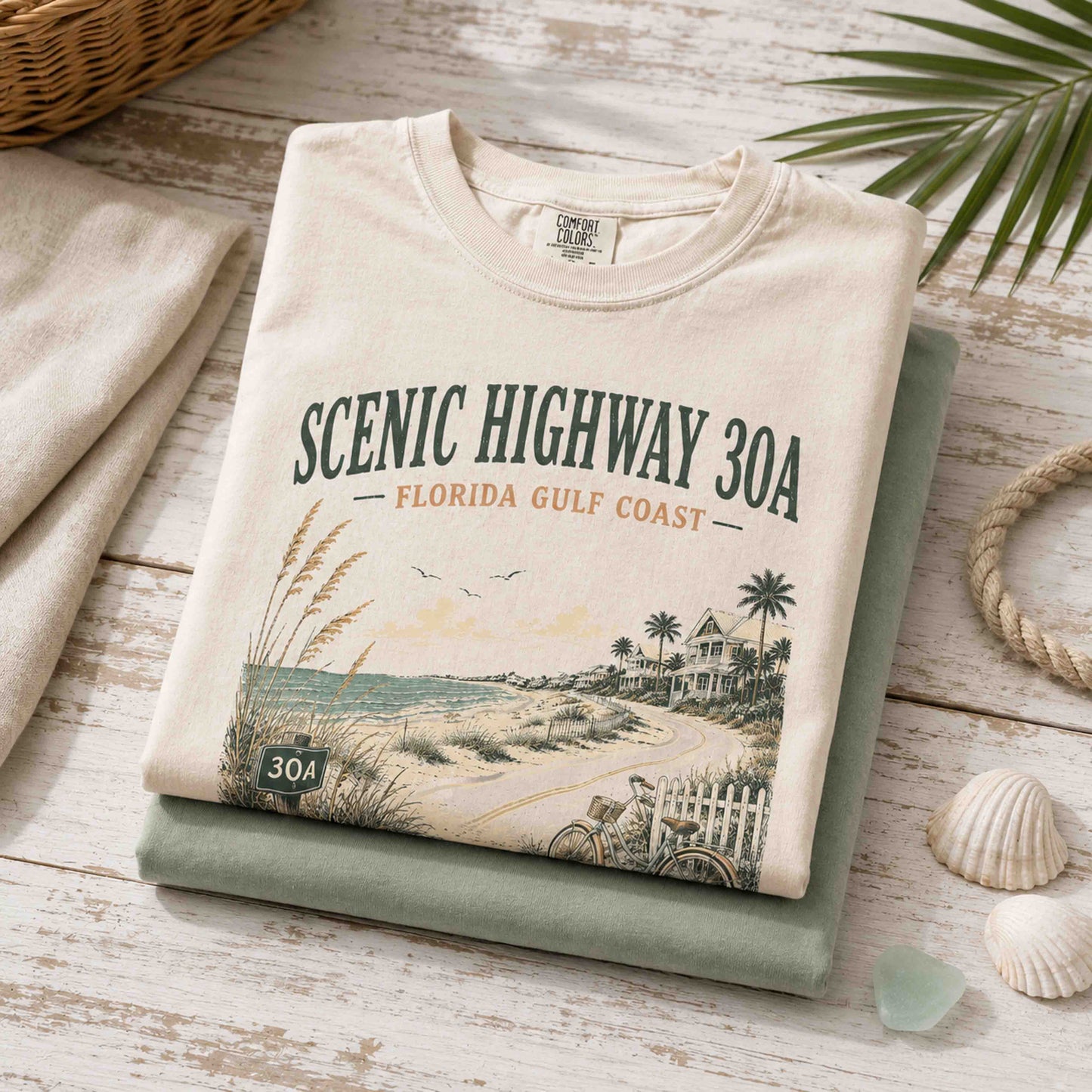 Folded Scenic Highway 30A Florida Gulf Coast graphic tee