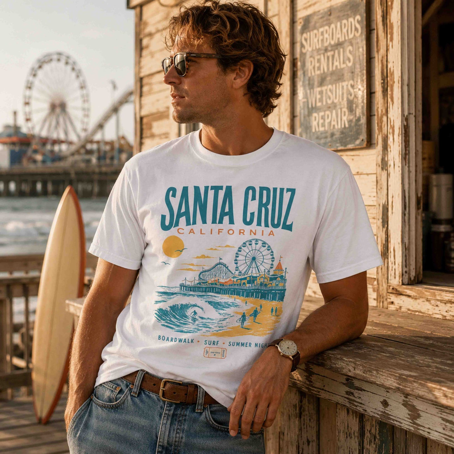 Santa Cruz California Beach Boardwalk Graphic Tee