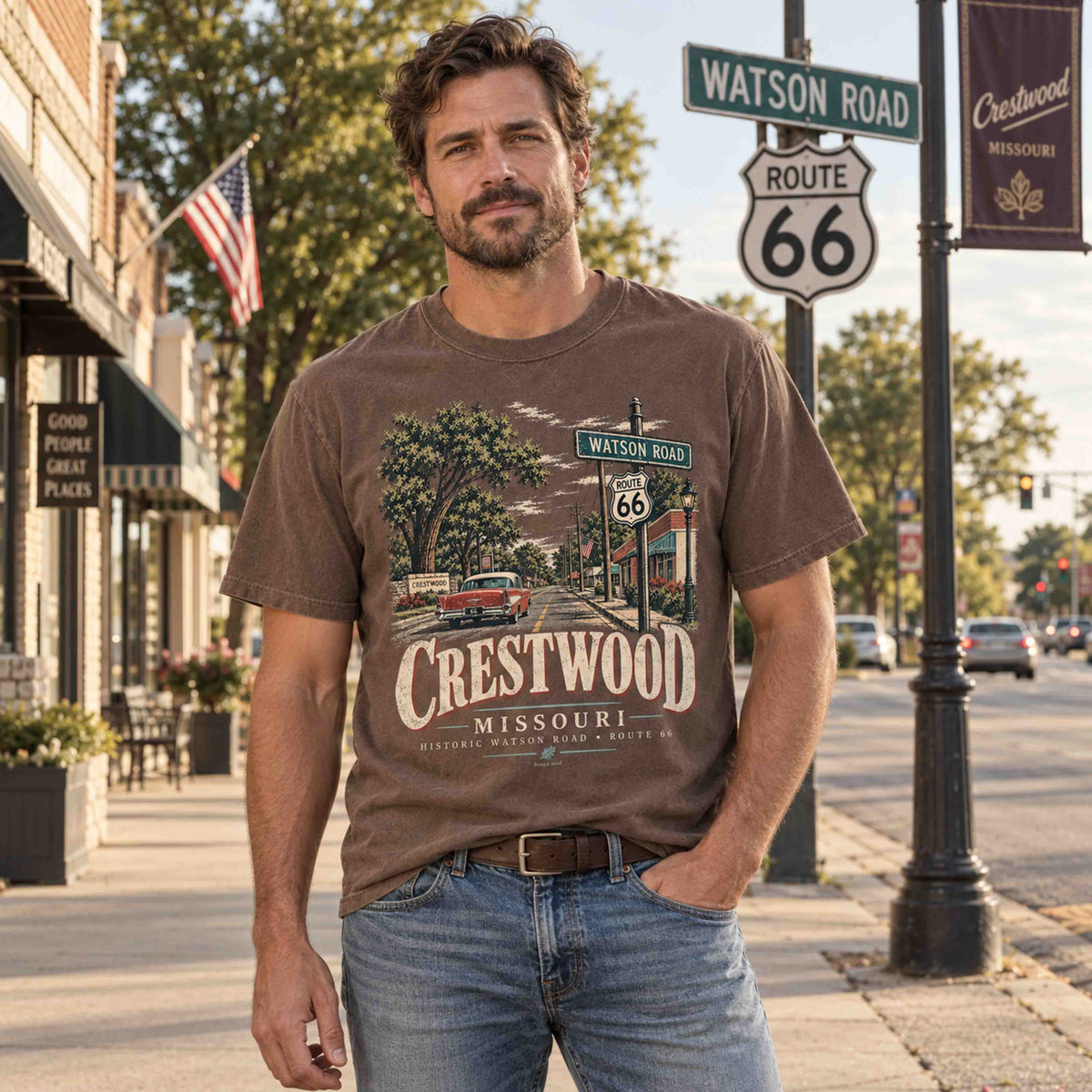 Crestwood Missouri Historic Watson Road Route 66 Graphic Tee