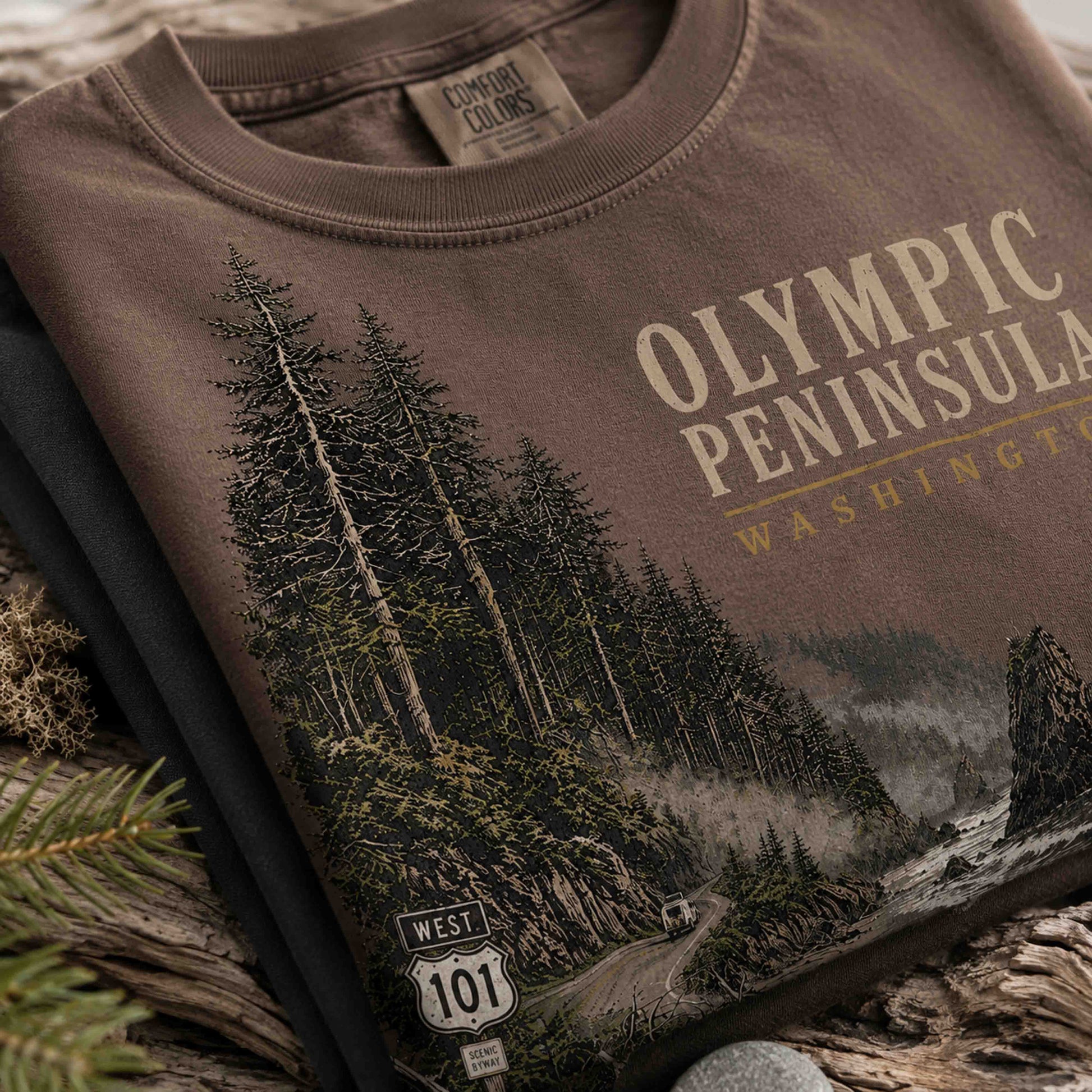 Olympic Peninsula Washington Comfort Colors tee detail