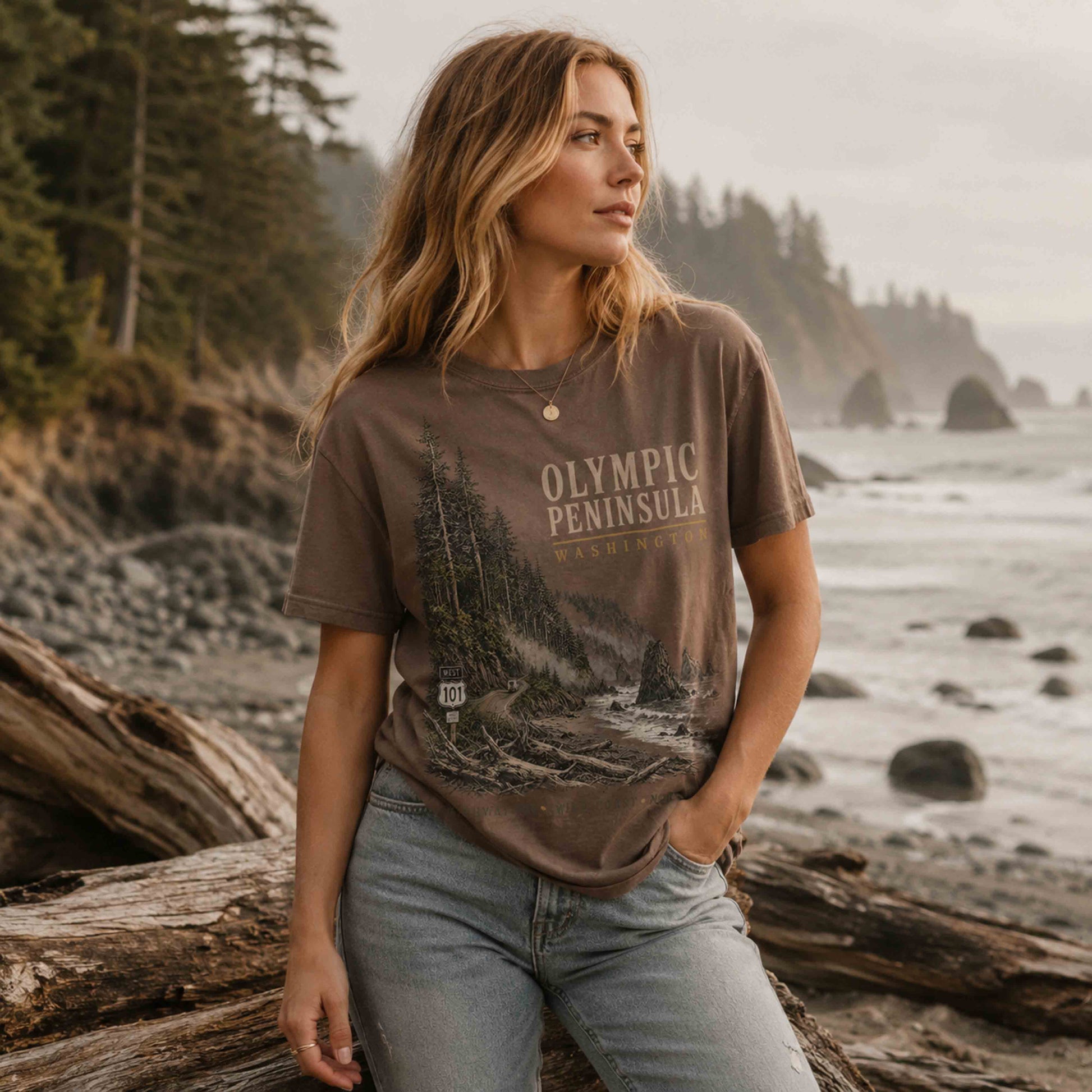 Olympic Peninsula Washington travel T-shirt lifestyle photo