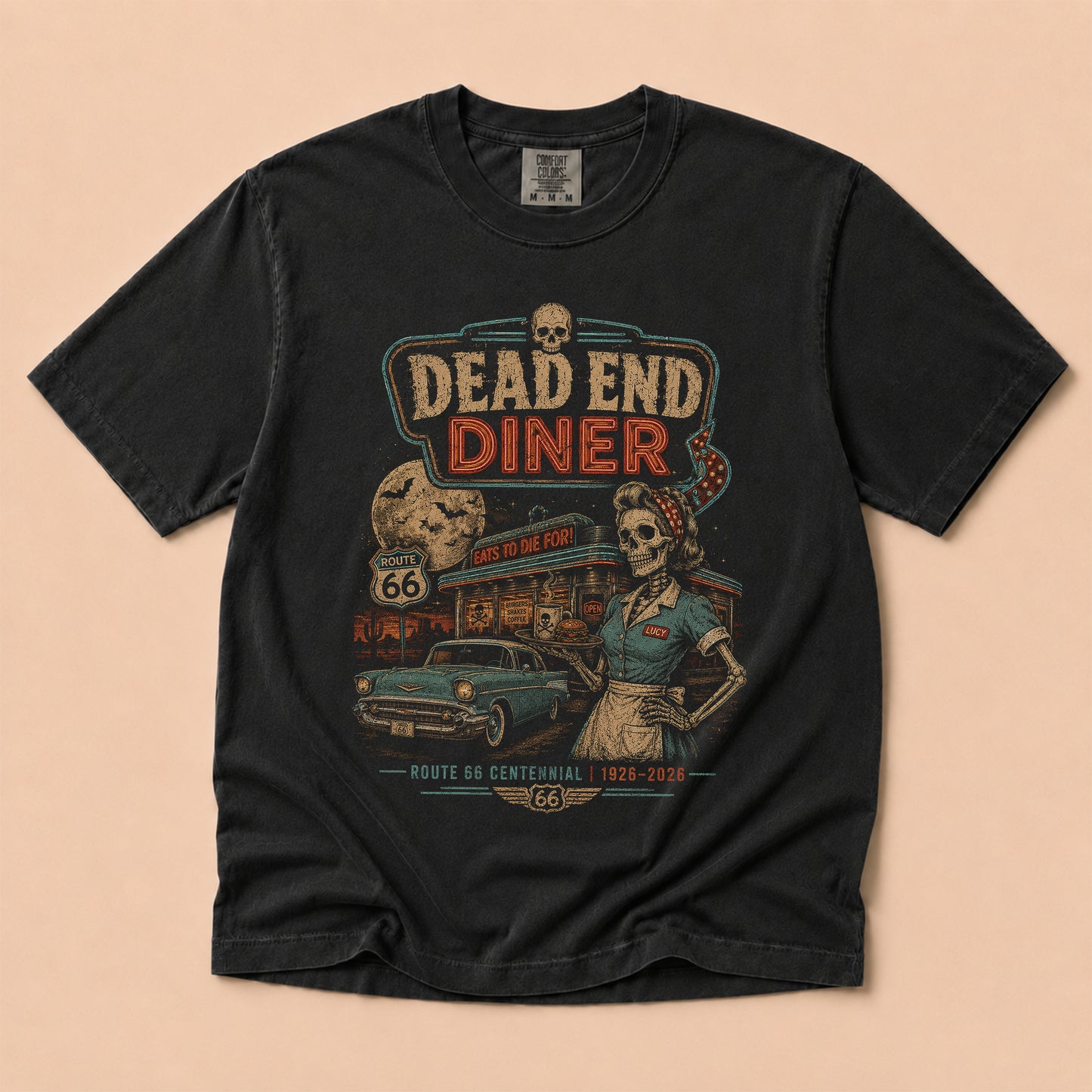 Dead End Diner Route 66 Graphic Tee | Halloween Vintage Car Shirt