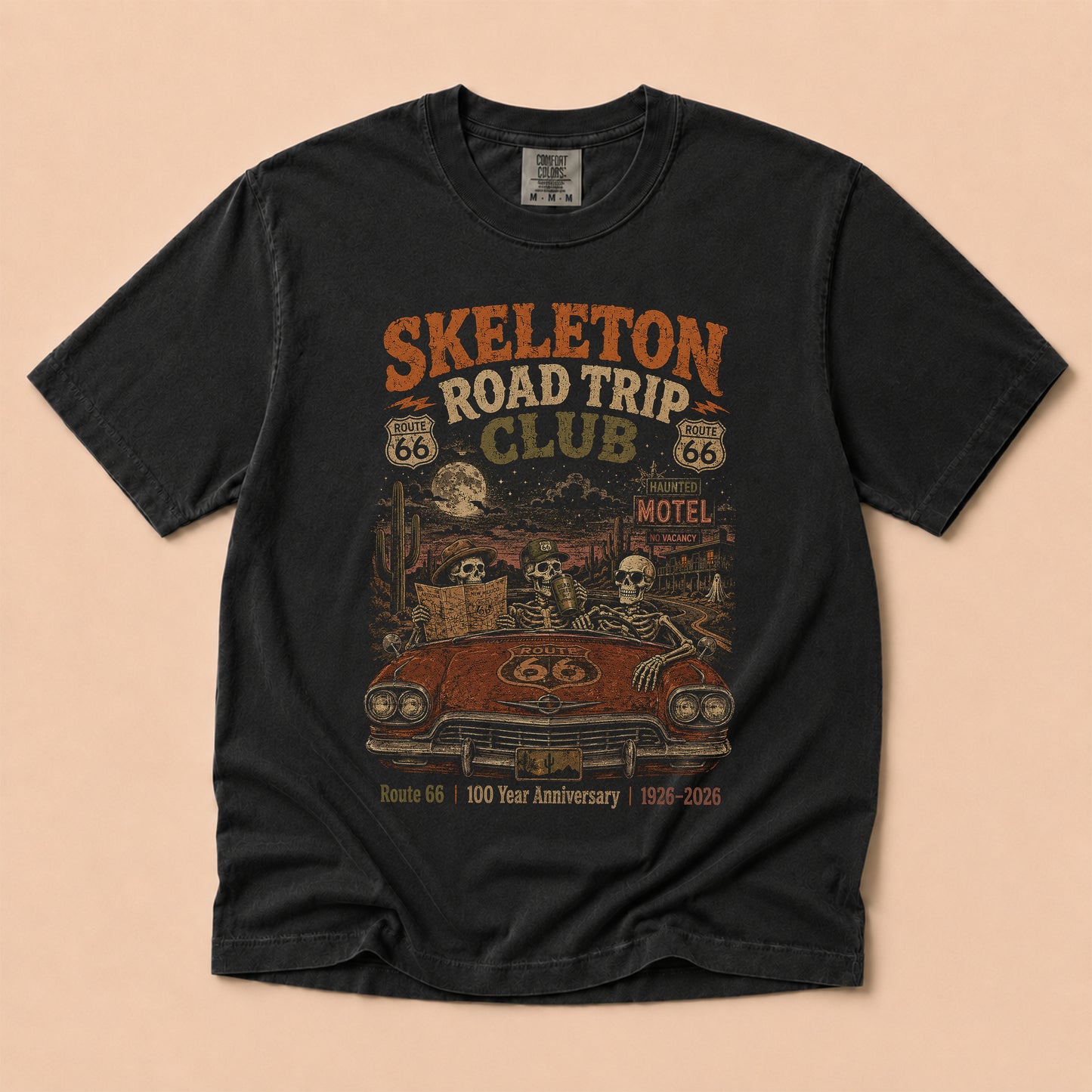 Skeleton Road Trip Club Route 66 Graphic Tee