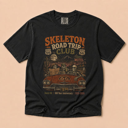 Skeleton Road Trip Club Route 66 Graphic Tee
