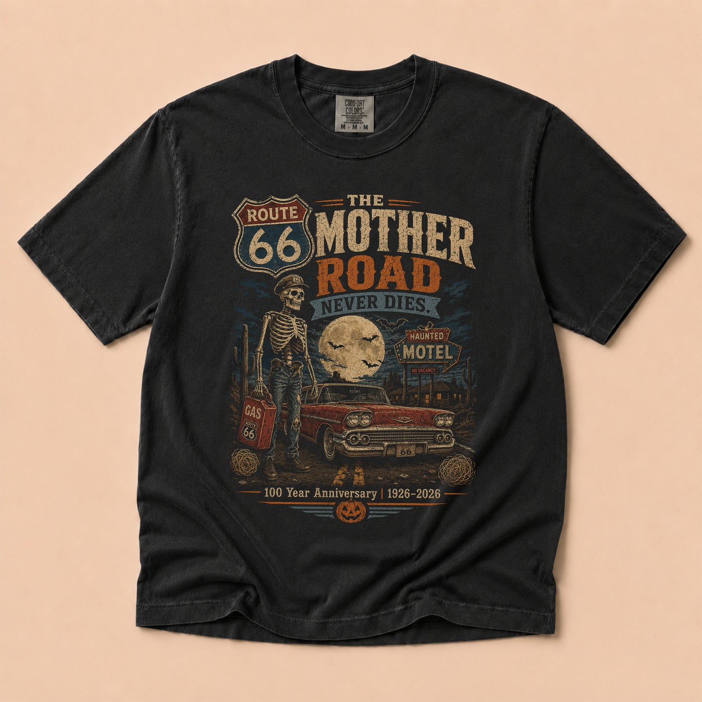 The Mother Road Never Dies Route 66 Graphic Tee | Halloween Road Trip Shirt