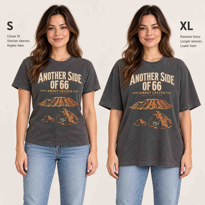 Pepper Amboy Crater t-shirt fit comparison showing sizes S and XL
