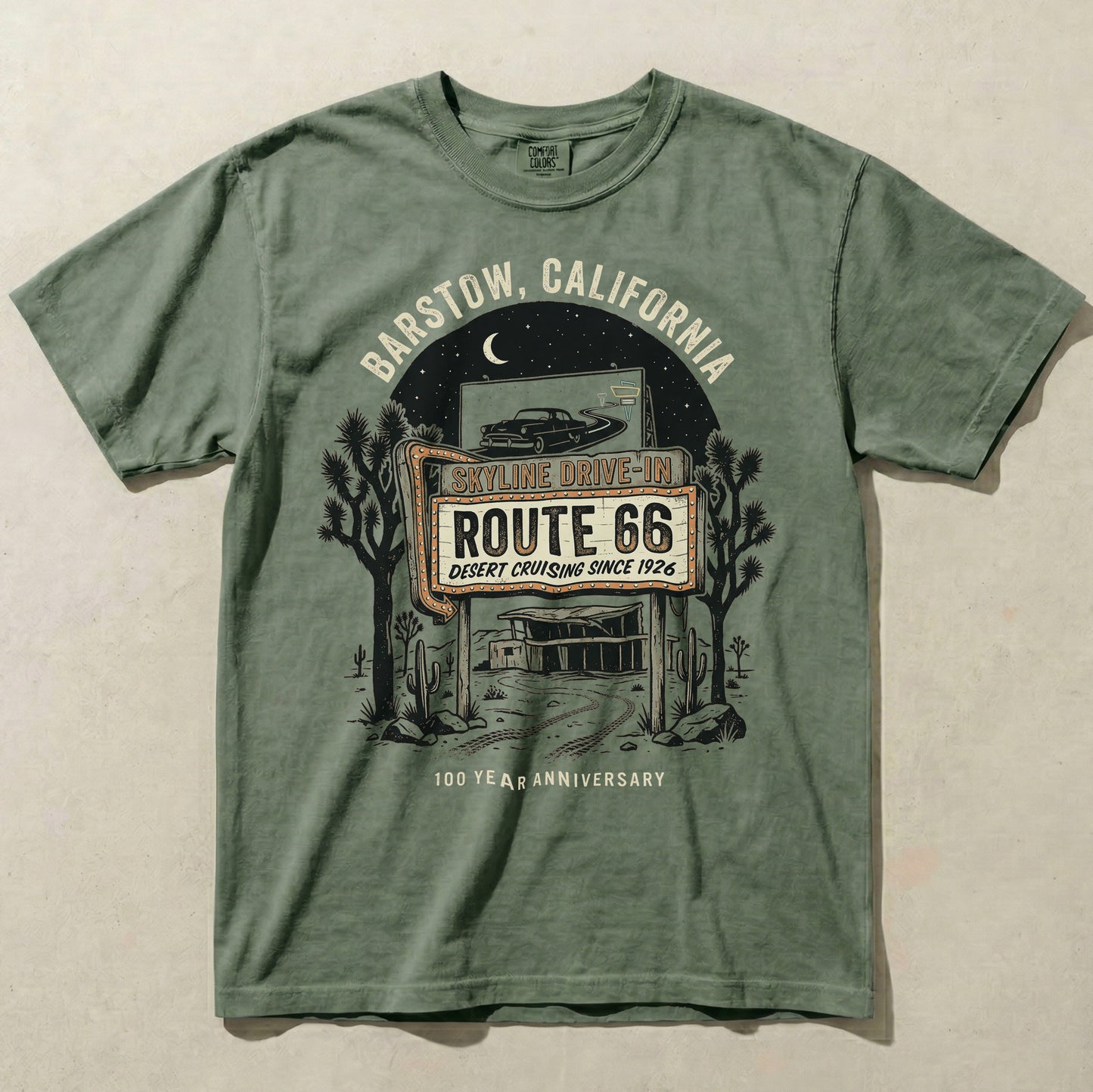 Barstow Route 66 Vintage Tee – Skyline Drive-In Desert Graphic Shirt