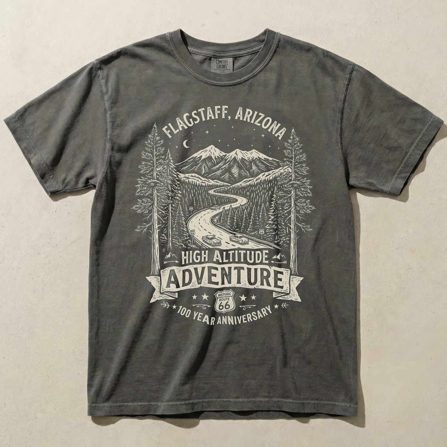 Flagstaff Route 66 Adventure Tee – High Altitude Mountain Graphic Shirt