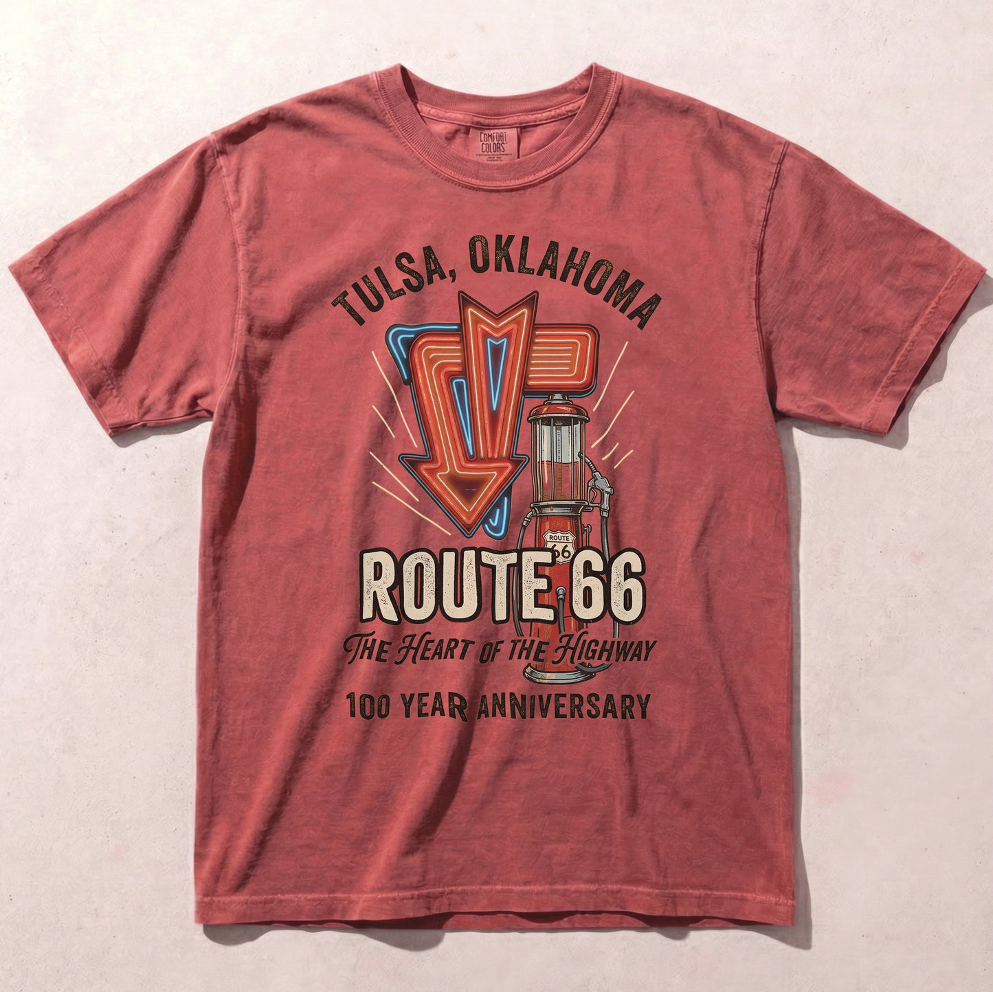 Tulsa Oklahoma Route 66 Neon Graphic Tee Vintage Travel Shirt