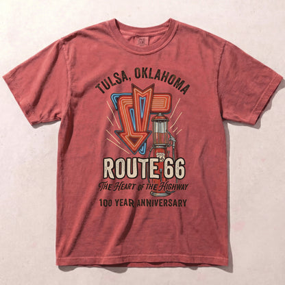 Tulsa Oklahoma Route 66 Neon Graphic Tee Vintage Travel Shirt