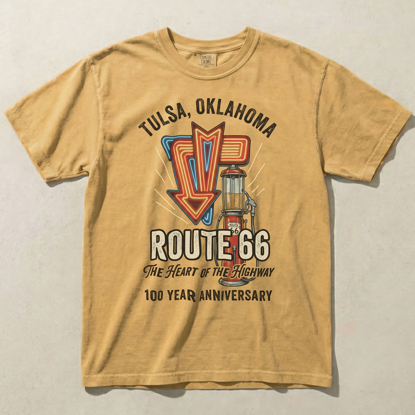 Tulsa Oklahoma Route 66 Neon Graphic Tee Vintage Travel Shirt