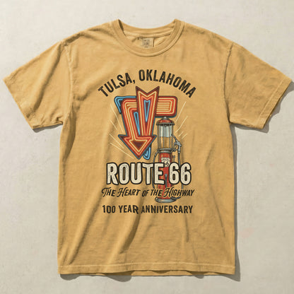 Tulsa Oklahoma Route 66 Neon Graphic Tee Vintage Travel Shirt