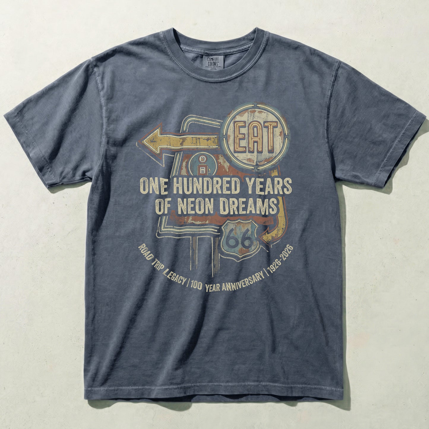 Route 66 100 Year Anniversary Graphic Tee Vintage Neon Sign Shirt