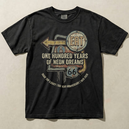 Route 66 100 Year Anniversary Graphic Tee Vintage Neon Sign Shirt
