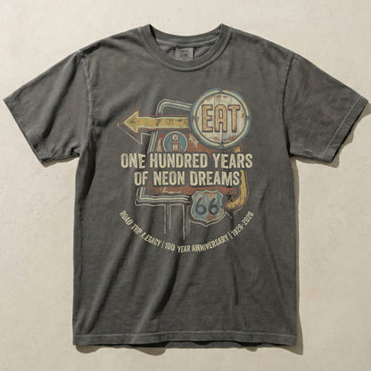 Route 66 100 Year Anniversary Graphic Tee Vintage Neon Sign Shirt