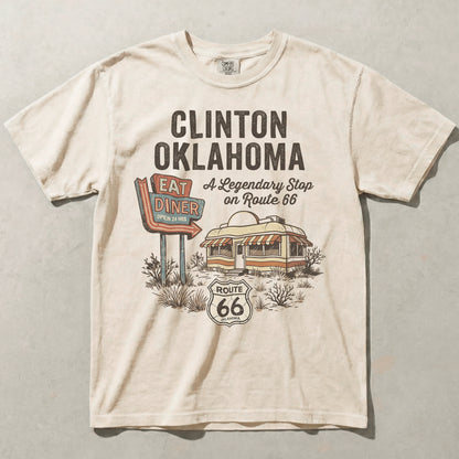 Clinton Oklahoma Route 66 Diner Tee – Vintage Mother Road Road Trip Graphic Shirt