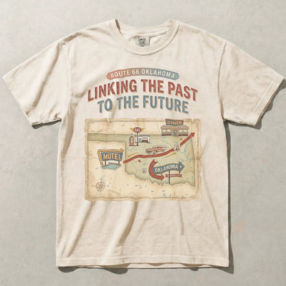 Route 66 Oklahoma Map Tee – Linking the Past to the Future Vintage Road Trip Shirt