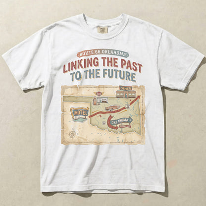 Route 66 Oklahoma Map Tee – Linking the Past to the Future Vintage Road Trip Shirt