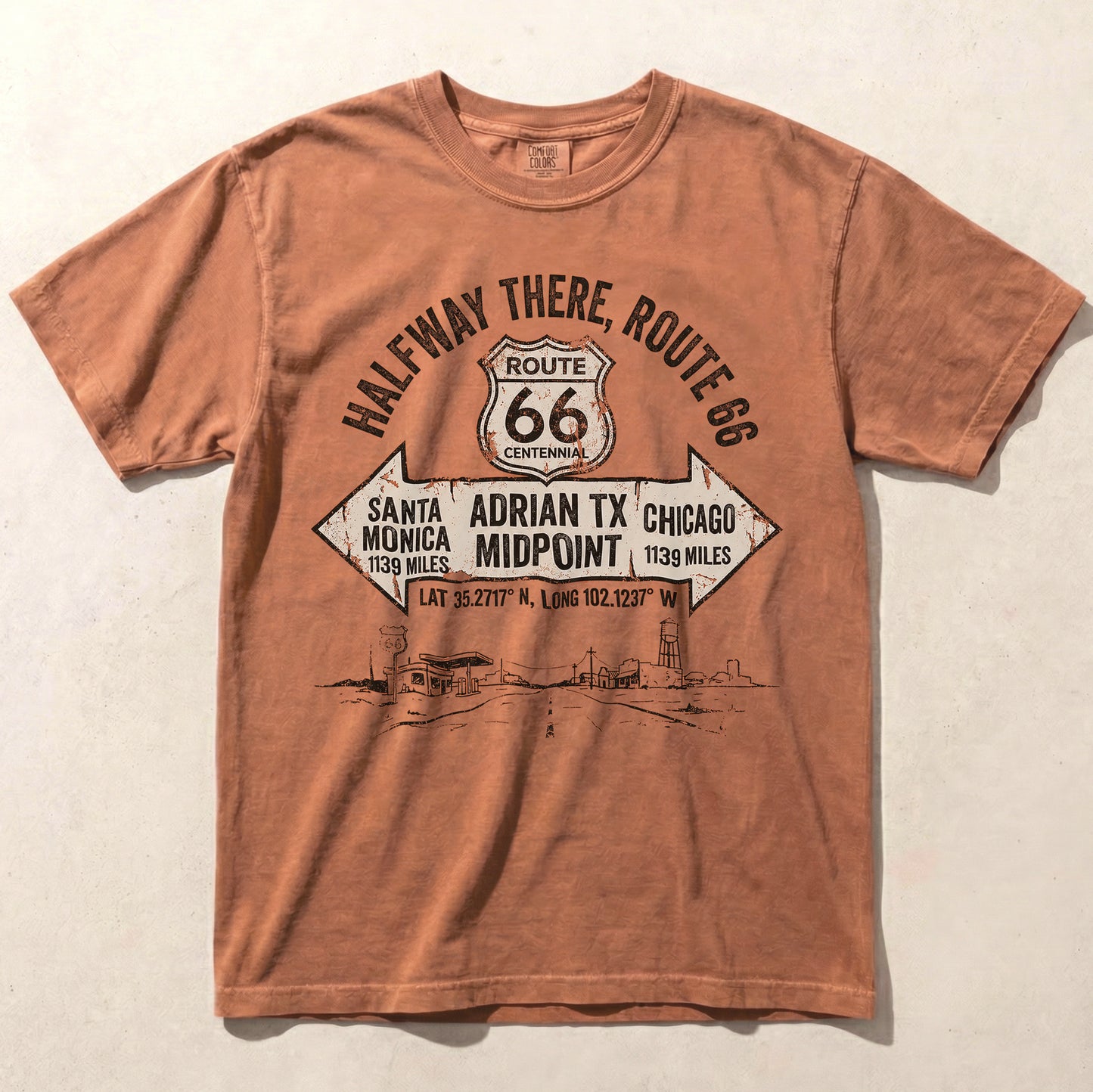 Route 66 Midpoint Adrian Texas Comfort Colors Graphic Tee