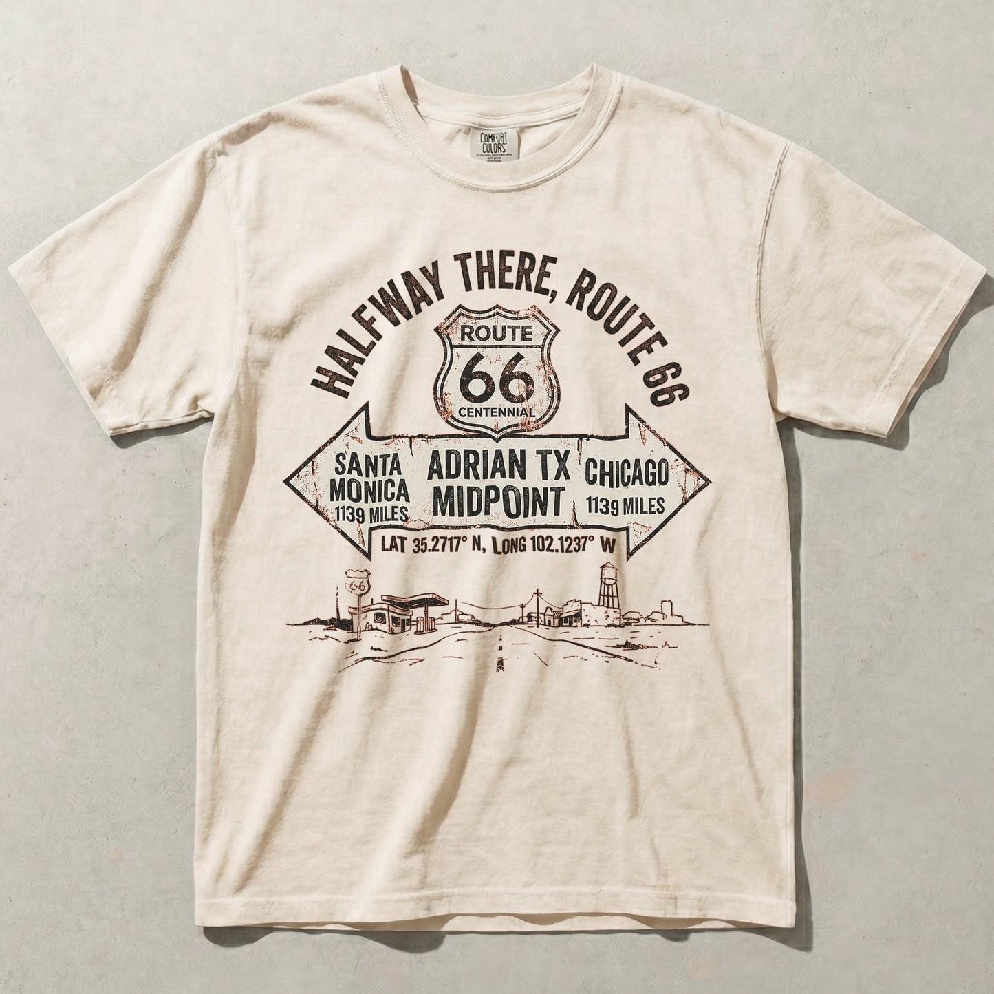 Route 66 Midpoint Adrian Texas Comfort Colors Graphic Tee